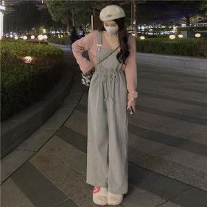 コーデ完成 サロペット春韓国ファッション ヴィンテージワイドスト百掛けラップパンツ