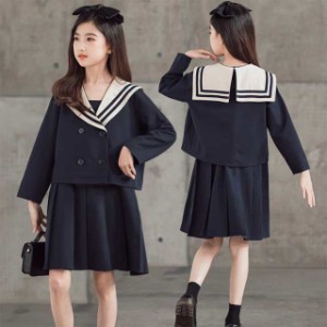 セーラー服 キッズ 女の子 セットアップ スクール制服 JK 2点セット ワンピース＋上着 スーツ 長袖 春秋 フォーマル 入学式 卒業式 子供