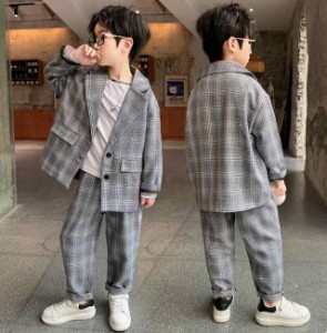 子供スーツ ジャケット パンツ 子供服 男の子 フォーマルスーツ チェック柄 ピアノ 発表会 記念写真 撮影用 結婚式 七五三 入園式 入学式