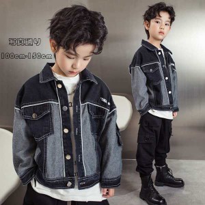 春服 ブラック 長袖 ジャケット デニム 子供服 キッズ 男の子 デニムジャケット 子供用 ジャケット 普段着 ファッション 春着 秋着 CJ158