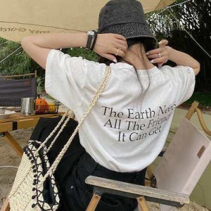 バックロゴＴシャツカットソーバックプリントレディーストップス半袖韓国ファッション