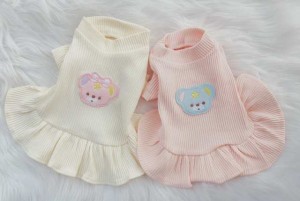 犬夏服春夏用ドッグウェアペット服ペット用洋服犬服猫服ペットグッズ熊付き可愛いワンピース袖付きシンプル二色オシャレ綿質伸縮性抜群柔