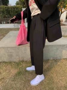 レディース ハイウエスト 韓国風ファッション オールマッチ カジュアルパンツ S M L メンズライク ワイドパンツ 履きやすい スマート 細