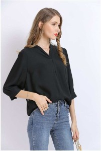 レディース ブラウス 人気 通販 七分袖 無地 Vネック 大きい サイズ 3XL 4XL シフォン プルオーバー シャツ トップス 春 秋 大人 可愛い