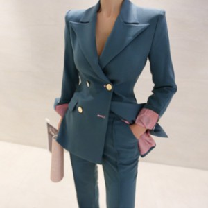 スーツ ジャケット パンツ セットアップ 袖あり 長袖 襟付き 切り替えデザイン ボタン 上下セット 2点セット ツーピース セットアイテム
