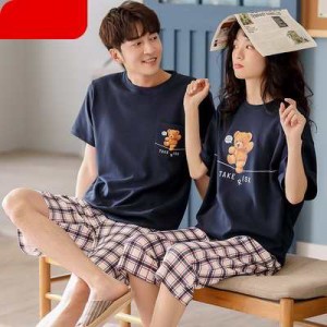 ルームウェア パジャマ レディース メンズ 寝巻き Tシャツ ハーフパンツ トップス ボトムス 上下セット 半袖 袖あり チェック柄 ラウンド