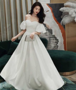 ウェディングドレス スレンダー オフショル ウェディングドレス カラードレス 花嫁 白 ロングドレス 結婚式 二次会 大きいサ