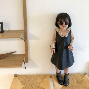 子ども服 ワンピース チュニック 韓国子供服 かわいい おしゃれ ナチュラル フェイクレザー ノースリーブ ワンピース 商品 