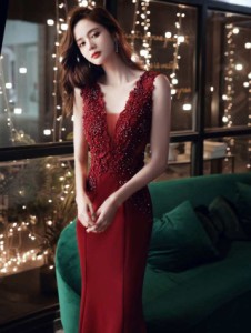パーティードレス ロング ウェディングドレス マーメイド ウェディングドレス カラードレス ウェディング 大きいサイズ 3L 白 赤 黒 韓国
