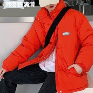 オーバーサイズ 控えめロゴ 比翼仕立て レディース ファッション 韓国 オルチャン チュニック丈 ダウン風 パデッドジャケット アウター