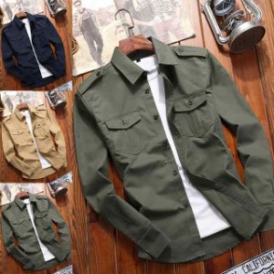 ミリタリーシャツ メンズ シャツ 長袖 開襟 カジュアルシャツ ワークシャツ ミリタリー アウトドア 春服 秋服 おしゃれ ブラウス