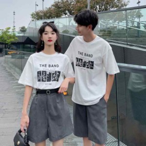 新作 超人気 カップルペアルック 韓国風 上下セット 短袖Tシャツ ペア ペアルック カップル 男女兼用 トップス ワンピース スカート