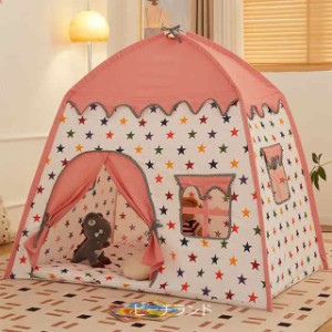 【フロアマット付き】子供テント 女の子 子供用テント ピンク 星柄 室内テント おもちゃ 誕生日プレゼント プレイハウス キッズテント 秘