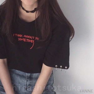 Tシャツ レディース 刺繍 半袖 夏 ゆるい トップス 韓国ファッション 原宿系  ヒップホップ ダンス おしゃれ ストリート風 カジュアル