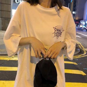 Tシャツ レディース 半袖 夏 大きいサイズ ロングTシャツ バックプリント Tシャツ 体型カバー オーバーサイズ ビッグシルエット Tシャツ