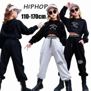 キッズ ダンス衣装 ガールズ ジャズダンス ブラック 灰 Tシャツ 韓国 HIPHOP ヒップホップ ステージ衣装 練習着 へそ出し 応援団 発表会