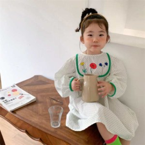 秋 韓国子供服 キッズ ワンピース 長袖 ワンピース 子供服 お姫様 ドット柄 ワンピース ゆったり 可愛い キッズワンピース