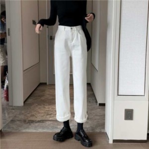 デニムパンツ レディース カラーデニムパンツ ボトムス 白デニムパンツ ジーンズ デニム パンツ ハイウエスト ストレートパンツ 白 ホワ