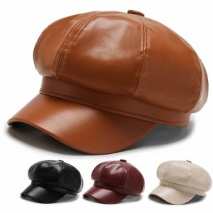 キャスケット 帽子 レディース フェイクレザー パイピング 合成皮革 合皮 PU