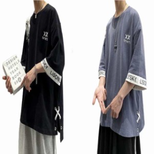 夏服 韓国 服 メンズ レディーストップス 無地 Tシャツ 半袖 7分袖 ロゴ