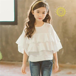 半袖Tシャツ 女の子 半袖ス 無地 肩フリル 春 夏 プルオーバー キッズ 子ども服 韓国子供服 ジュニア 子供服 ダンス