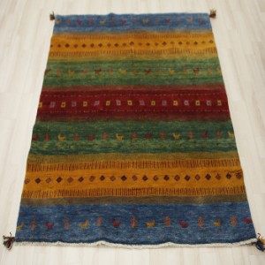 ペルシャギャベ 手織り ラグ カーペット BB9639 (Y) 約149×194cm マルチ ウール エスニック アジアン じゅうたん 絨毯 かわいい おしゃ