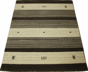 インドギャベ ウール 羊毛 ギャベマット 約80×120cm ロリバフ LB-1912 N (Y) ナチュラルカラー 有色羊毛 マット 絨毯 玄関マット 引っ越