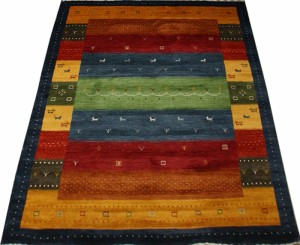インドギャベ ウール 羊毛 ギャベ絨毯 約140×205cm ロリバフ LB20-2146 (Y) マルチカラー カラフル じゅうたん ラグ 引っ越し 新生活
