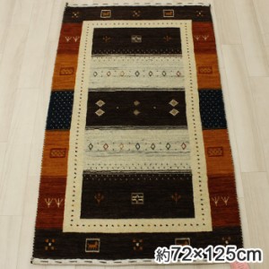 インドギャベ ウール 羊毛 ギャベマット 約72×125cm ロリバフ LB20-2122 (Y) マルチカラー カラフル マット 絨毯 玄関マット 引っ越し 