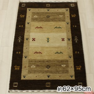 インドギャベ ウール 羊毛 ギャベマット 約62×95cm ロリバフ LB21-2223 (Y) マルチカラー カラフル マット 絨毯 玄関マット 引っ越し 新