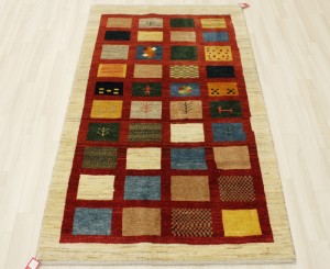ペルシャギャベ 手織り ラグ カーペット PG2205 (Y) 約119×203cm アイボリー ウール エスニック アジアン じゅうたん 絨毯 かわいい お