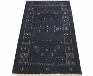 インドギャベ ウール 羊毛 ギャベマット 約85×125cm ロリバフ LB-1712 BL (Y) ブルー 青 ネイビー マット 絨毯 玄関マット 引っ越し 新