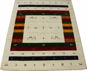 インドギャベ ウール 羊毛 ギャベ絨毯 約205×255cm ロリバフ LB-1715 NA (Y) ナチュラル マルチ アイボリー じゅうたん ラグ 引っ越し 