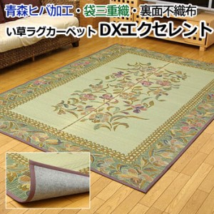 い草 花ござ カーペット DXエクセレント (I) 夏用 花柄 裏面不織布 江戸間6畳 (約261×352cm) 日本製 引っ越し 新生活