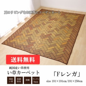 国産 夏用 カーペット い草 約191×250cm Fレンガ (I) 上敷き 畳 ござ 敷物 絨毯 柄物 夏季 ひんやり 引っ越し 新生活