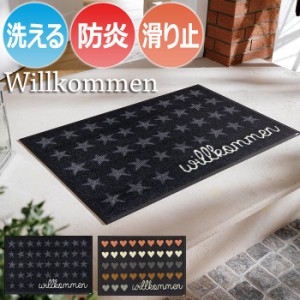 Wash+dry ウォッシュドライ 洗える 玄関マット Willkommen ウエルカム A029A-A039A (R) 約50×75cm フロアマット キッチンマット 屋外 屋