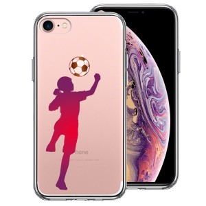 iPhone7 ケース クリア サッカー ヘディング 女子 スマホケース 側面ソフト 背面ハード ハイブリッド