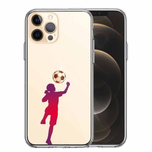 iPhone12Pro ケース クリア サッカー ヘディング 女子 スマホケース 側面ソフト 背面ハード ハイブリッド