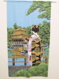 日本画風のれん舞妓金閣寺 まいこきんかくじ 85×150cm 送料無料