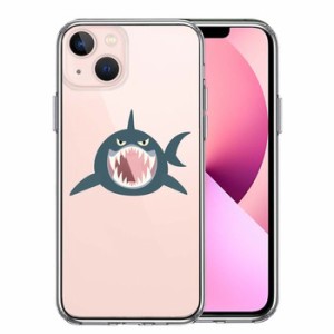 iPhone13mini ケース クリア  サメ リンゴ飲み込む スマホケース 側面ソフト 背面ハード ハイブリッド