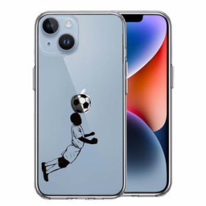 iPhone14Plus ケース クリア サッカー ヘディング 男子 黒 スマホケース 側面ソフト 背面ハード ハイブリッド 
