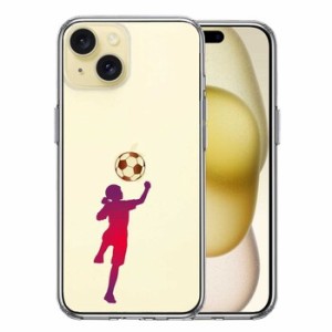 iPhone15Plus ケース クリア サッカー ヘディング 女子 スマホケース 側面ソフト 背面ハード ハイブリッド 