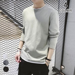 tシャツ メンズ 長袖 ロンt メンズ 綿 コットン シンプル ロングTシャツ クルーネック 丸首 メンズ インナー トップス メンズファッショ