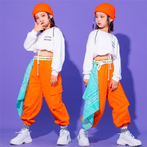 キッズ ダンス 衣装 シャツ ファッション 肩出し ストリート 原宿系 舞台 ユニーク ジャズ ダンス かっこいい キラキラ へそ出し 韓国 子