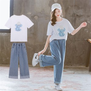 韓国風 子供服 おしゃれ キッズセットアップ 夏 女の子 デニムパンツ カジュアル シャツ セットアップ