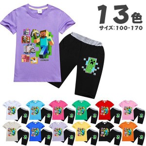 マインクラフト 上下セット 13色 コスチューム Tシャツ 半袖 半ズボン 子供服 コットン 大人 キッズ 夏 ゲーム キャラクター コスプレ仮