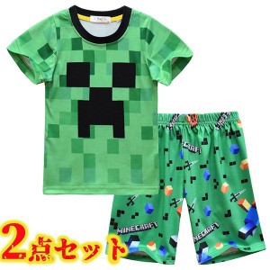 Tシャツ 上下セット マインクラフト クリーパー ジャージ 半袖 Ｔシャツ パンツ プレゼント 誕生日 100 110 120 130 140