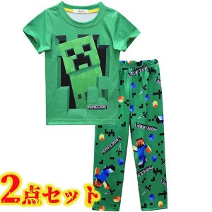 Tシャツ 上下セット マインクラフト クリーパー ジャージ 半袖 Ｔシャツ パンツ プレゼント 誕生日 100 110 120 130 140