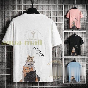 Tシャツ メンズ 夏服 猫柄 トップス 半袖Tシャツ メンズティーシャツ カットソー クルーネック カジュアルTシャツ