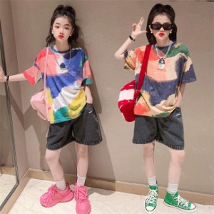 韓国子供服 女の子 セットアップ ジャージ 夏着 レジャー 単品 上下セット キッズ 半袖Tシャツ+ショートパンツ 2点セット 普段着 通園着 